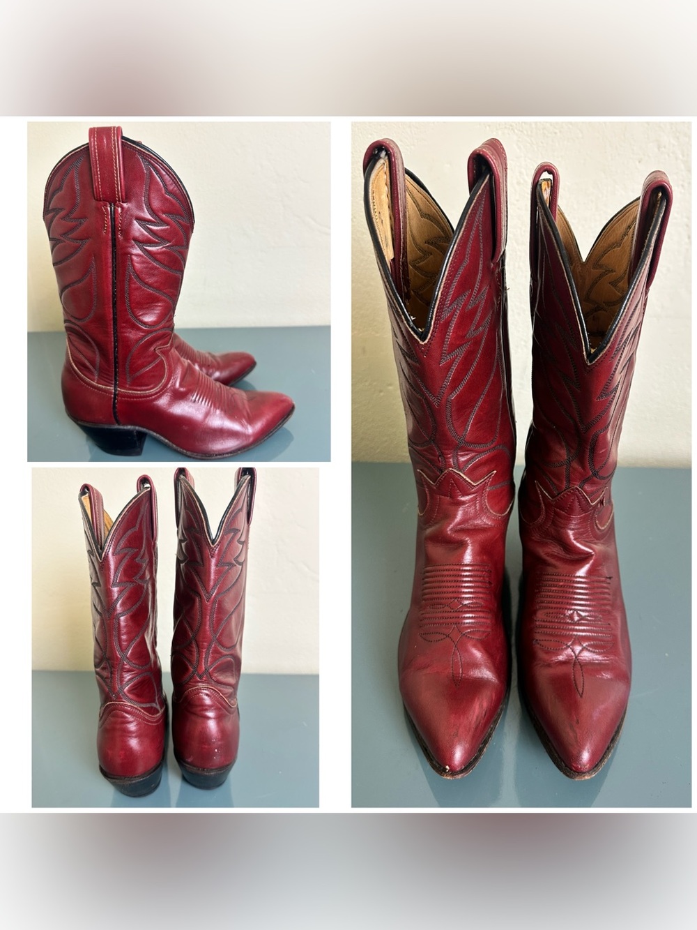 VTG W's Tony Lama Burgundy Red Oxblood Western Boot Sz 5.5 (Fits 6.5) READ